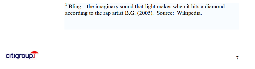 Snapshot from Plutonomy Memo. Memo author defines bling bling citing a rapper.
