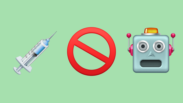 Syringe, Prohibited, and robot using Facebook's emojis.